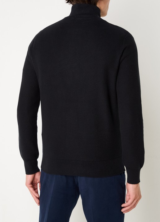 Ralph Lauren Fijngebreide pullover met halve rits en logoborduring - achterkant 4 polo black/tonal purple / zwart