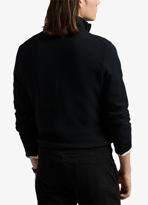 Ralph Lauren Fijngebreide pullover met halve rits en logoborduring - achterkant 5 polo black/tonal purple / zwart