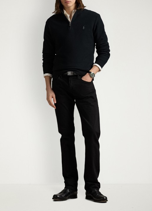 Ralph Lauren Fijngebreide pullover met halve rits en logoborduring - voorkant 2 polo black/tonal purple / zwart