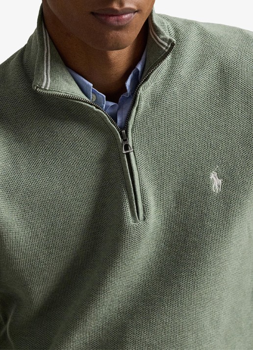 Ralph Lauren Fijngebreide pullover met halve rits en logoborduring - detail 3 fern green heather / groen