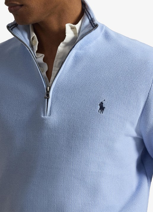 Ralph Lauren Fijngebreide pullover met halve rits en logoborduring - detail 5 office blue