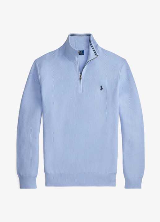 Ralph Lauren Fijngebreide pullover met halve rits en logoborduring - voorkant office blue