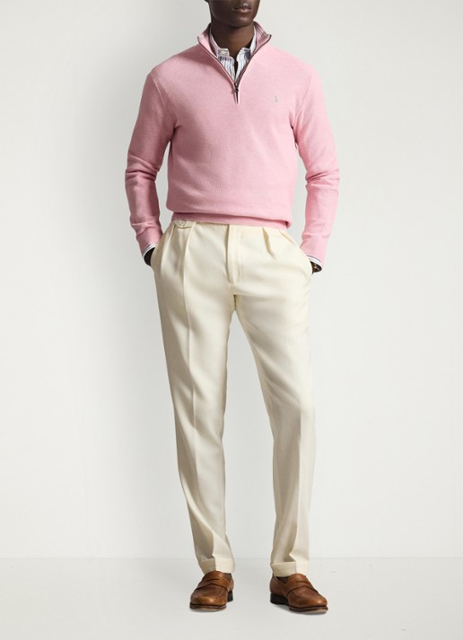 Ralph Lauren Fijngebreide pullover met halve rits en logoborduring - voorkant 2 carnation pink heather