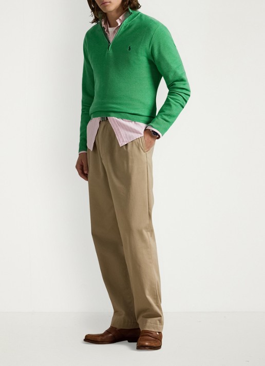 Ralph Lauren Fijngebreide pullover met halve rits en logoborduring - voorkant 2 palm green heather