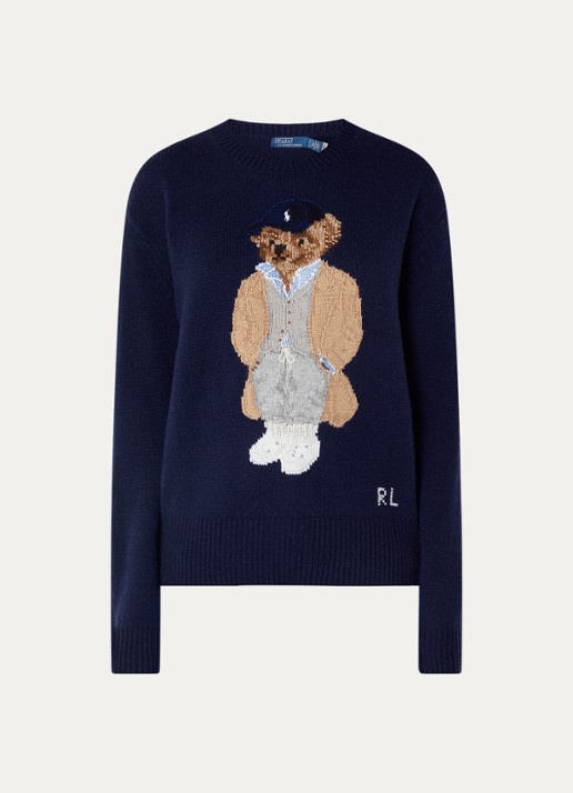 Ralph Lauren Fijngebreide pullover met logoborduring - voorkant donkerblauw