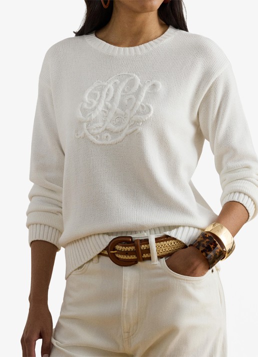 Ralph Lauren Fijngebreide pullover met logoborduring - detail 2 wit