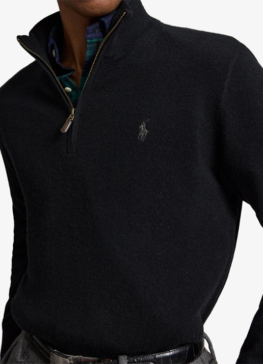 Ralph Lauren Fijngebreide pullover van wol met halve rits - detail 2 zwart