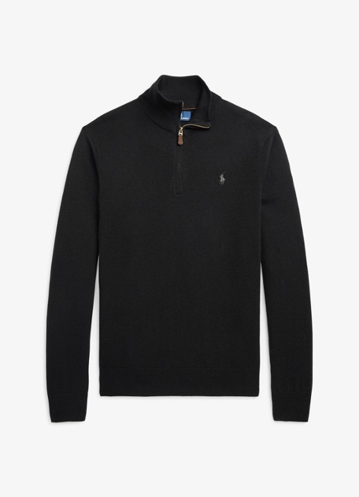 Ralph Lauren Fijngebreide pullover van wol met halve rits - voorkant 4 zwart