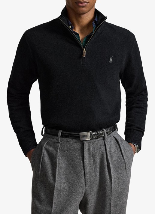 Ralph Lauren Fijngebreide pullover van wol met halve rits - voorkant 5 zwart