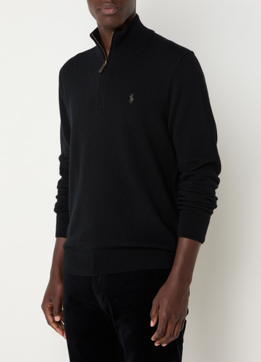 Ralph Lauren Fijngebreide pullover van wol met halve rits - detail 3 zwart
