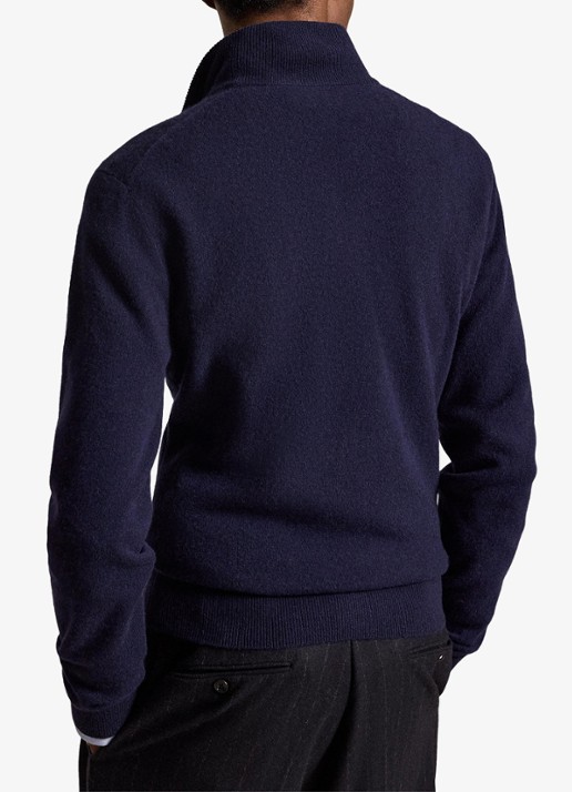 Ralph Lauren Fijngebreide pullover van wol met halve rits - achterkant hunter navy / donkerblauw