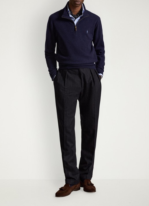 Ralph Lauren Fijngebreide pullover van wol met halve rits - detail 2 hunter navy / donkerblauw