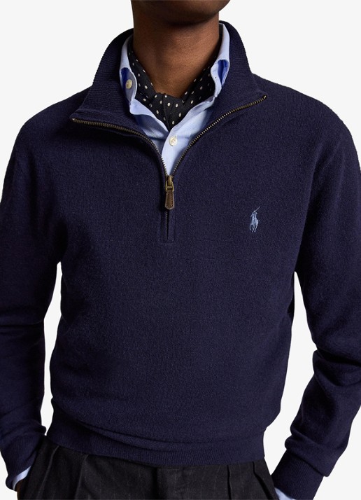 Ralph Lauren Fijngebreide pullover van wol met halve rits - detail 3 hunter navy / donkerblauw