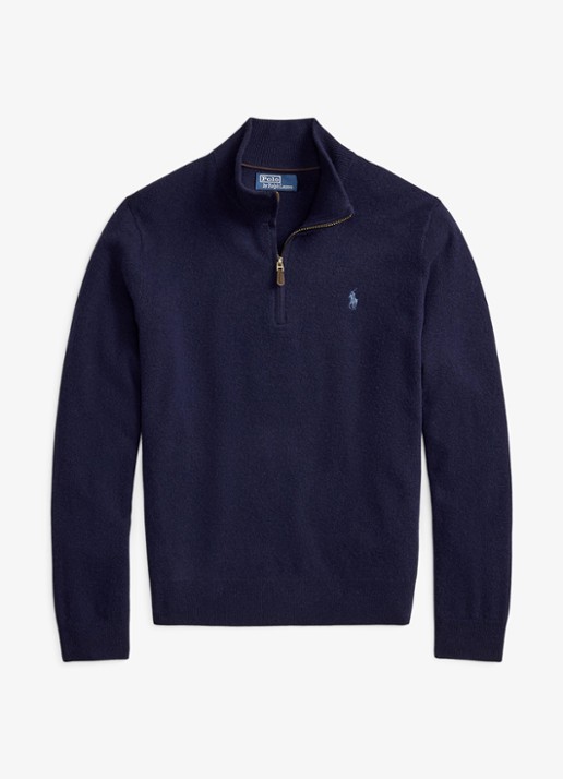 Ralph Lauren Fijngebreide pullover van wol met halve rits - voorkant 4 hunter navy / donkerblauw
