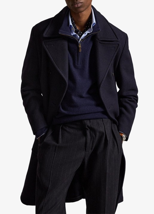 Ralph Lauren Fijngebreide pullover van wol met halve rits - voorkant 5 hunter navy / donkerblauw