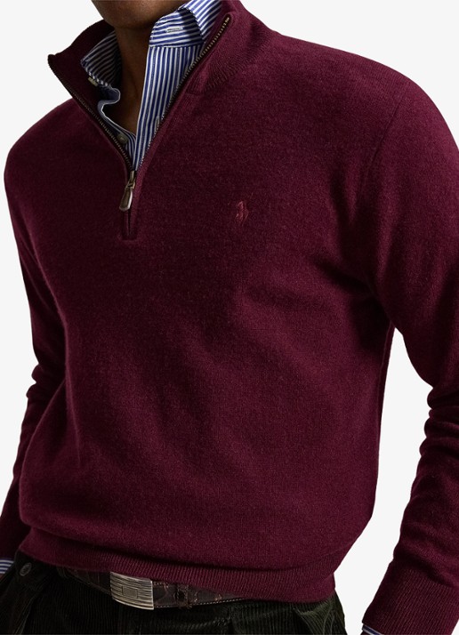 Ralph Lauren Fijngebreide pullover van wol met halve rits - detail 2 aged wine heather / wijnrood