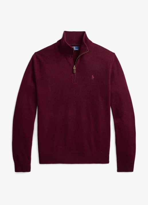 Ralph Lauren Fijngebreide pullover van wol met halve rits - voorkant 3 aged wine heather / wijnrood