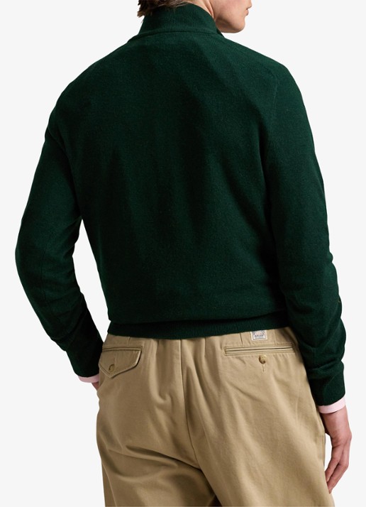 Ralph Lauren Fijngebreide pullover van wol met halve rits - achterkant moss agate / donkergroen
