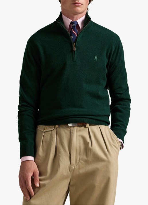 Ralph Lauren Fijngebreide pullover van wol met halve rits - detail 2 moss agate / donkergroen