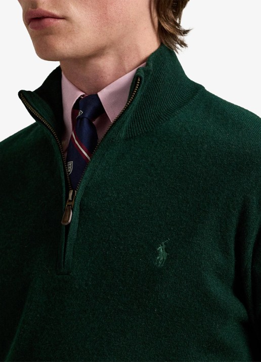 Ralph Lauren Fijngebreide pullover van wol met halve rits - detail 3 moss agate / donkergroen