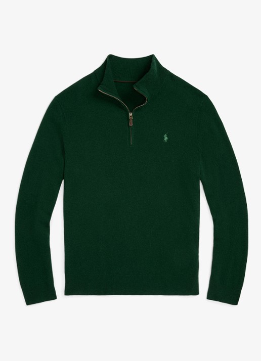 Ralph Lauren Fijngebreide pullover van wol met halve rits - voorkant 4 moss agate / donkergroen