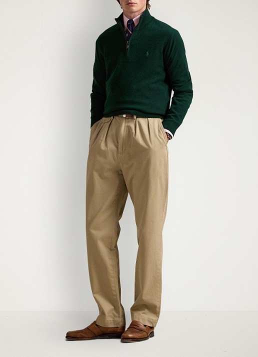 Ralph Lauren Fijngebreide pullover van wol met halve rits - voorkant 5 moss agate / donkergroen