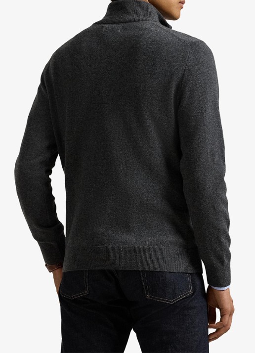Ralph Lauren Fijngebreide pullover van wol met halve rits - achterkant 5 dark charcoal heather / donkergrijs