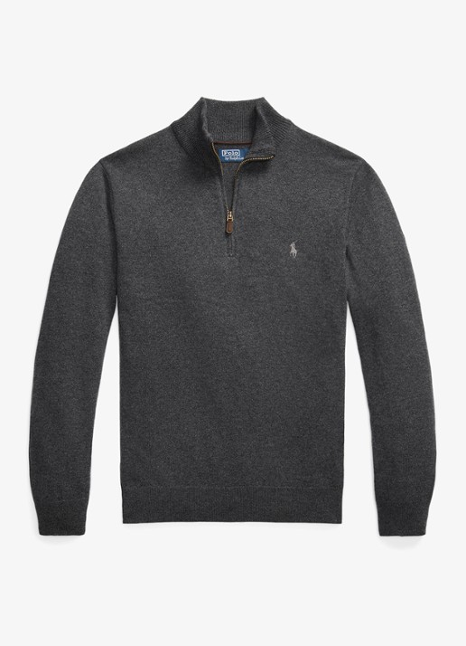Ralph Lauren Fijngebreide pullover van wol met halve rits - voorkant dark charcoal heather / donkergrijs