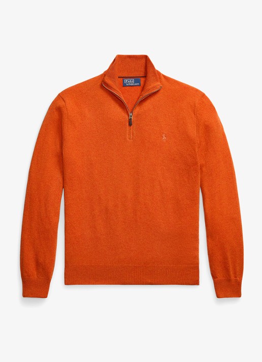Ralph Lauren Fijngebreide pullover van wol met halve rits - voorkant 3 dark jaffa orange htr / oranje