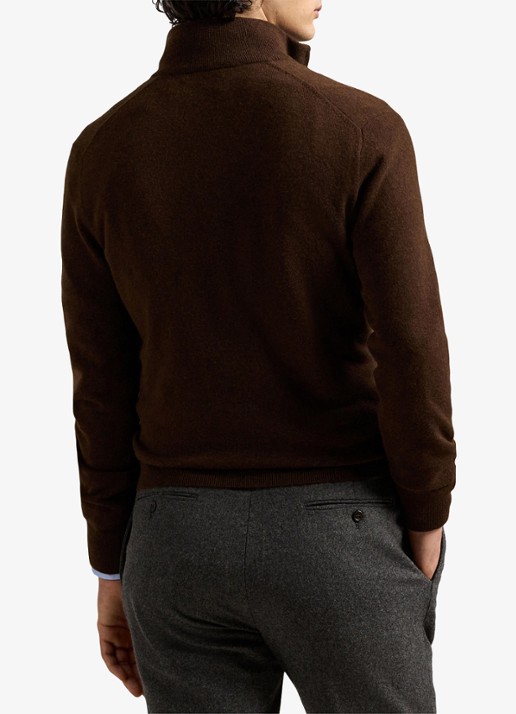 Ralph Lauren Fijngebreide pullover van wol met halve rits - achterkant 3 cacao brown heather / brown