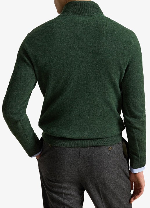 Ralph Lauren Fijngebreide pullover van wol met halve rits - achterkant 5 lodgepole pine heather / groen