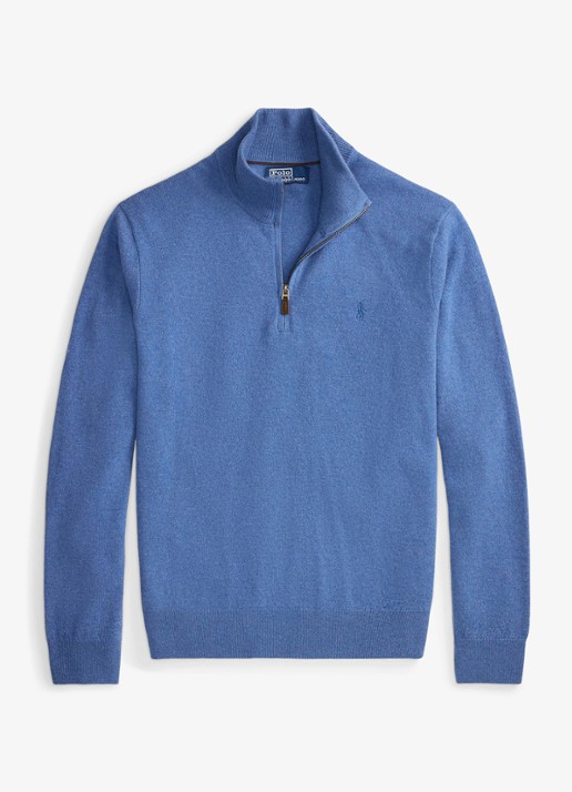 Ralph Lauren Fijngebreide pullover van wol met halve rits - voorkant blue borage heather / blauw