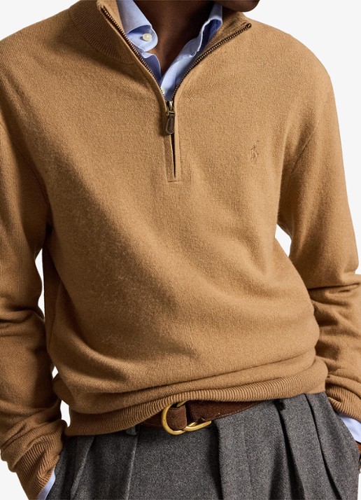 Ralph Lauren Fijngebreide pullover van wol met halve rits - detail 5 crouton tan heather / beige
