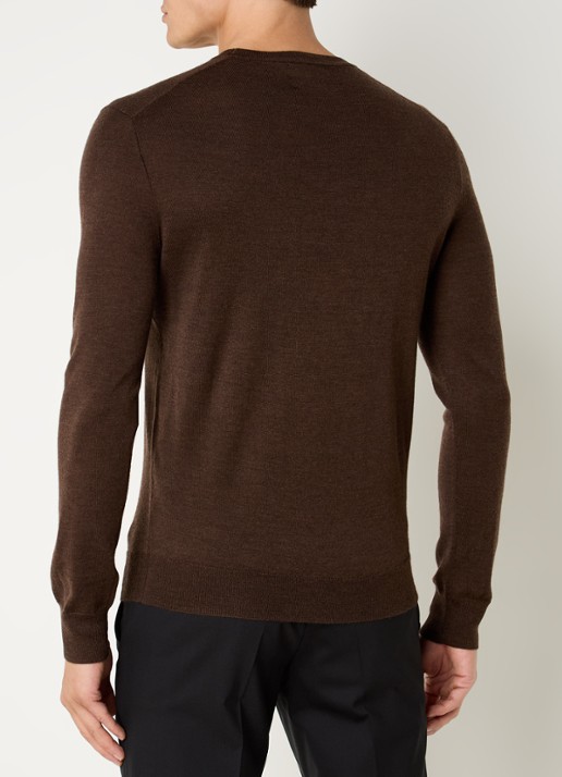 Ralph Lauren Fijngebreide pullover van wol met logo - achterkant chocoladebruin