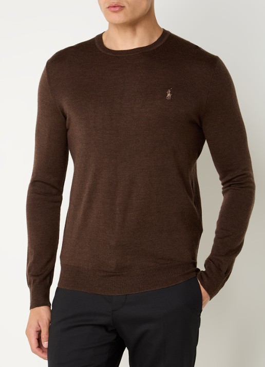 Ralph Lauren Fijngebreide pullover van wol met logo - detail 4 chocoladebruin