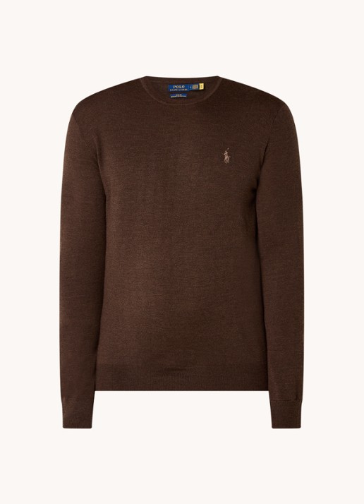 Ralph Lauren Fijngebreide pullover van wol met logo - voorkant 2 chocoladebruin