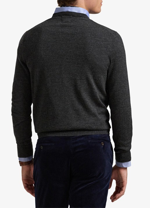 Ralph Lauren Fijngebreide pullover van wol met logo - achterkant dark granite hthr / donkergrijs