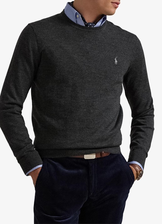 Ralph Lauren Fijngebreide pullover van wol met logo - detail 4 dark granite hthr / donkergrijs