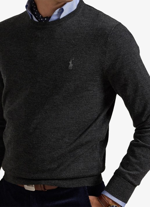 Ralph Lauren Fijngebreide pullover van wol met logo - detail 5 dark granite hthr / donkergrijs