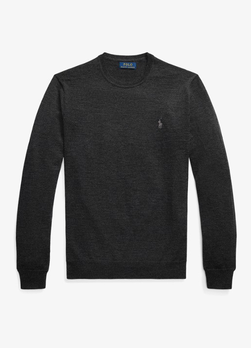 Ralph Lauren Fijngebreide pullover van wol met logo - voorkant 2 dark granite hthr / donkergrijs