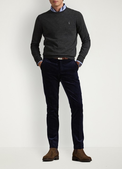 Ralph Lauren Fijngebreide pullover van wol met logo - voorkant 3 dark granite hthr / donkergrijs