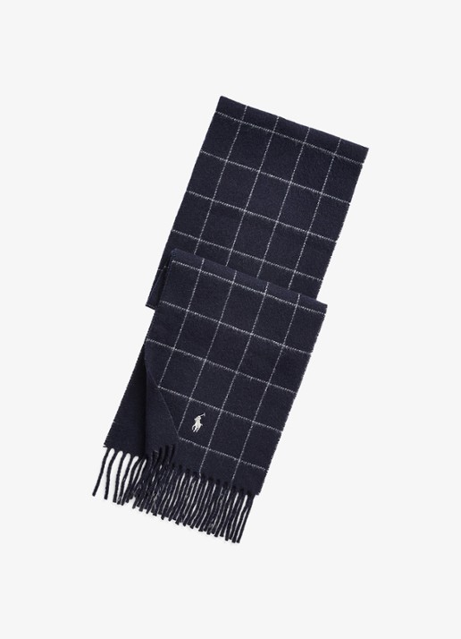 Ralph Lauren Fijngebreide sjaal met print - voorkant blauw