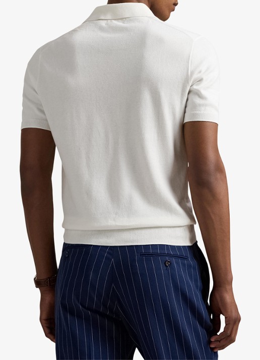 Ralph Lauren Fijngebreide slim fit polo met logo - achterkant 5 deckwash white / wit