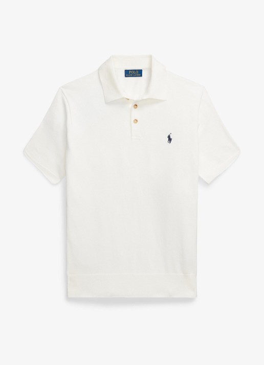 Ralph Lauren Fijngebreide slim fit polo met logo - voorkant deckwash white / wit