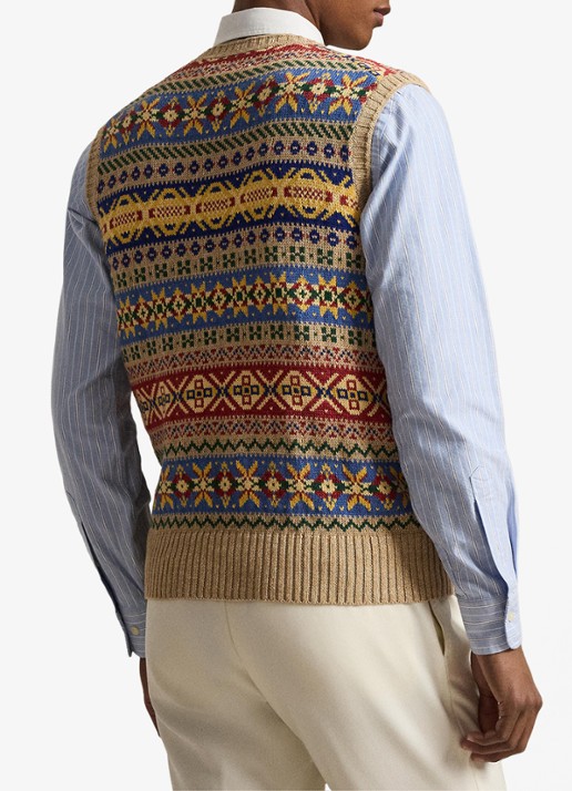 Ralph Lauren Fijngebreide spencer in linnenblend met ingebreid patroon - achterkant tan combo-40jn