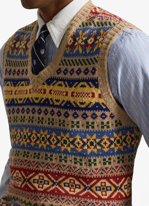 Ralph Lauren Fijngebreide spencer in linnenblend met ingebreid patroon - detail 5 tan combo-40jn