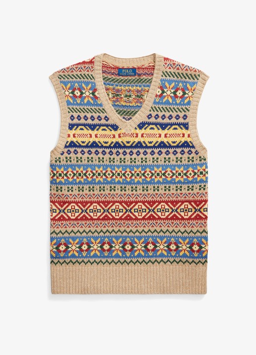 Ralph Lauren Fijngebreide spencer in linnenblend met ingebreid patroon - voorkant 2 tan combo-40jn