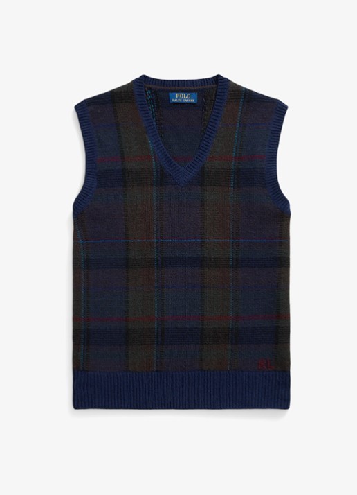Ralph Lauren Fijngebreide spencer met ingebreid patroon - voorkant 3 donkerblauw