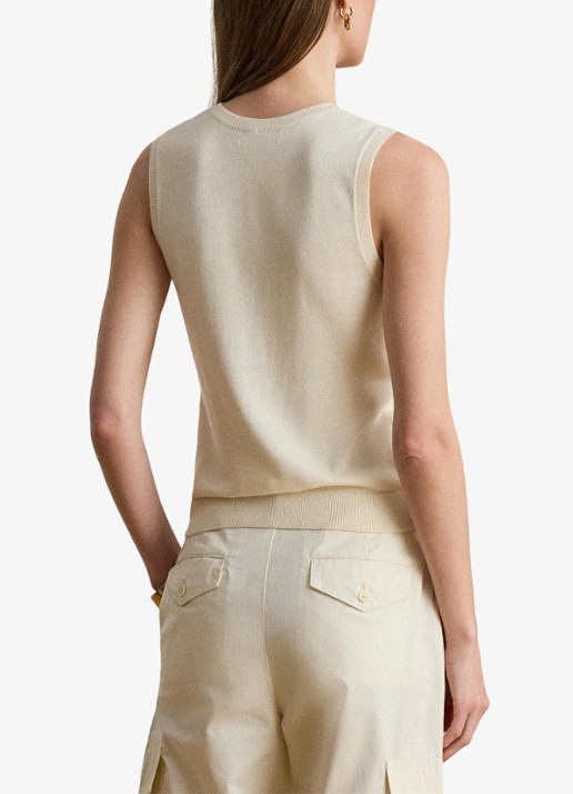 Ralph Lauren Fijngebreide top in zijdeblend - achterkant 5 mascarpone crème / crème