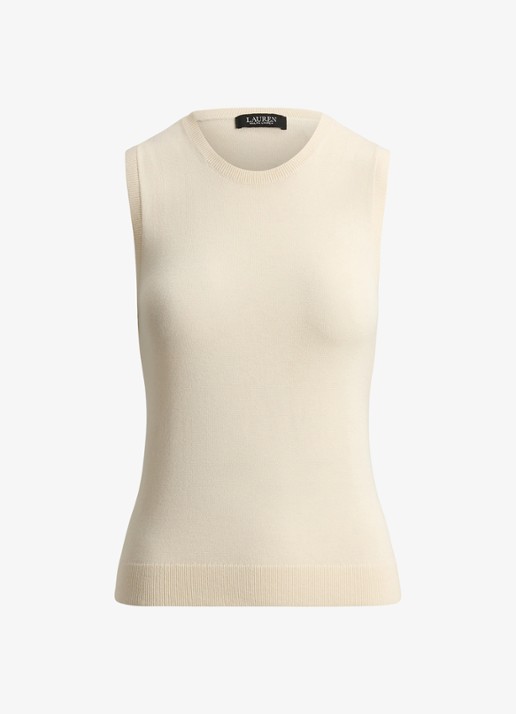 Ralph Lauren Fijngebreide top in zijdeblend - voorkant mascarpone crème / crème